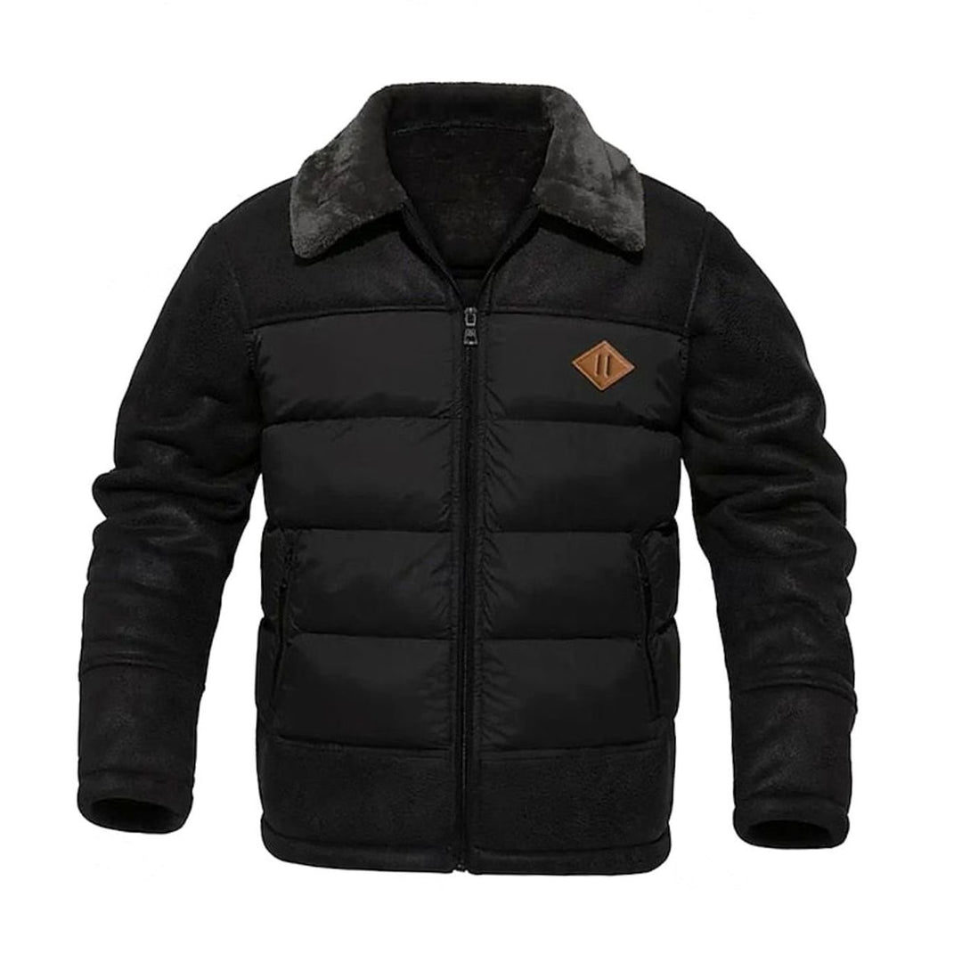 Men's Quilted Jacket Sherpa-Collar Insulated Winter Puffer Coat