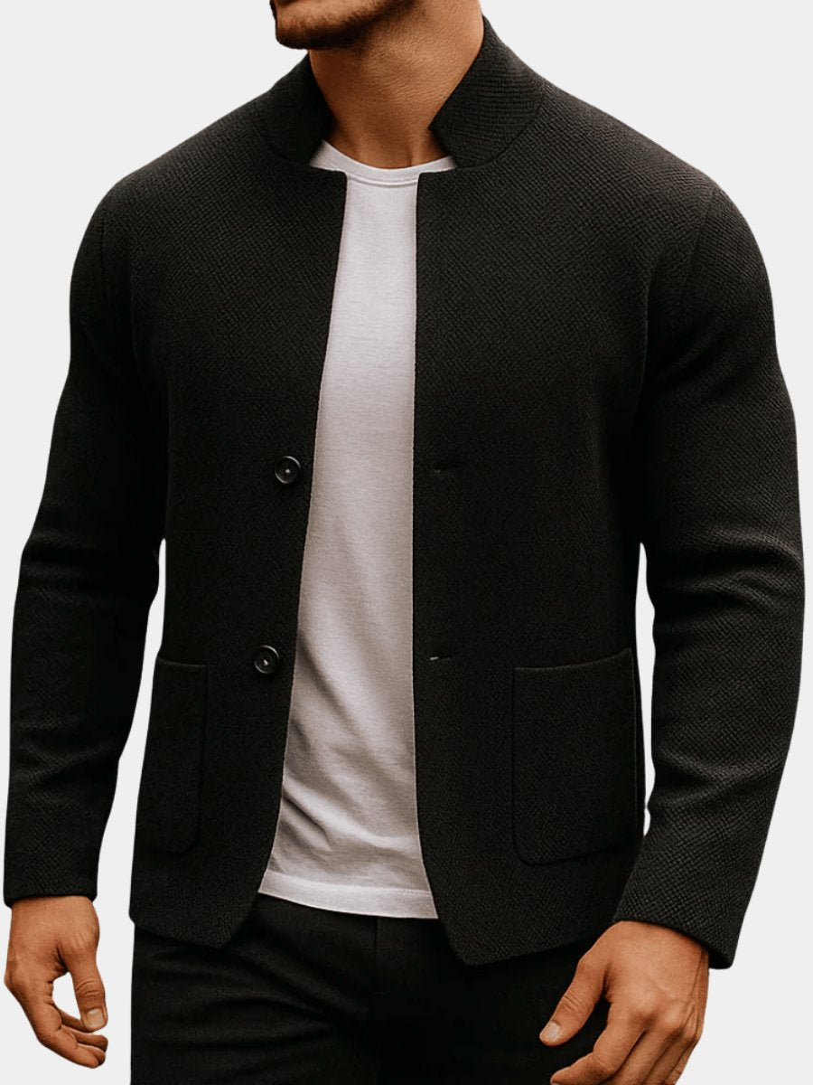 Men's Quilted Jacket Stand Collar Button-Up Knit Blazer