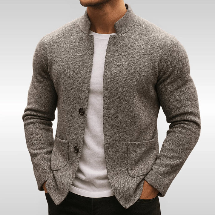 Men's Quilted Jacket Stand Collar Button-Up Knit Blazer - Gray