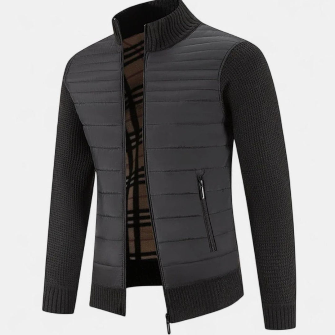 Men's Quilted Puffer Knit-Sleeve Zip-Up Jacket