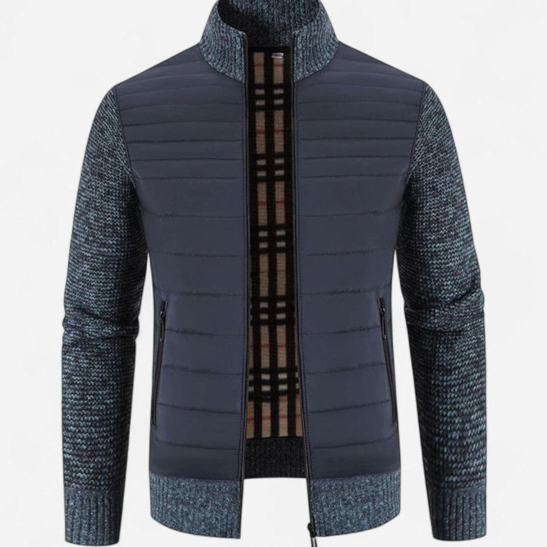Men's Quilted Puffer Knit-Sleeve Zip-Up Jacket - Blue