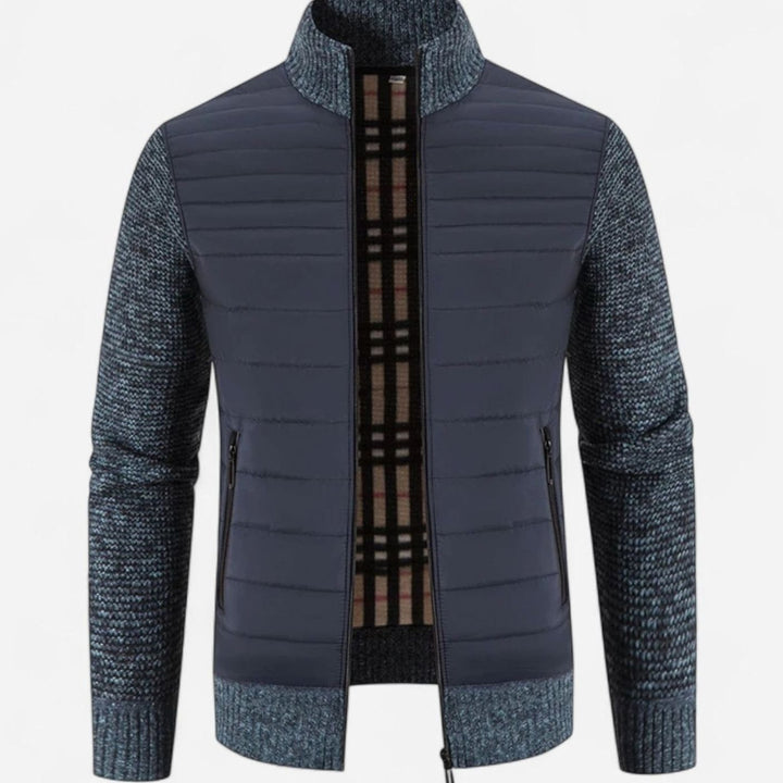 Men's Quilted Puffer Knit-Sleeve Zip-Up Jacket - Blue