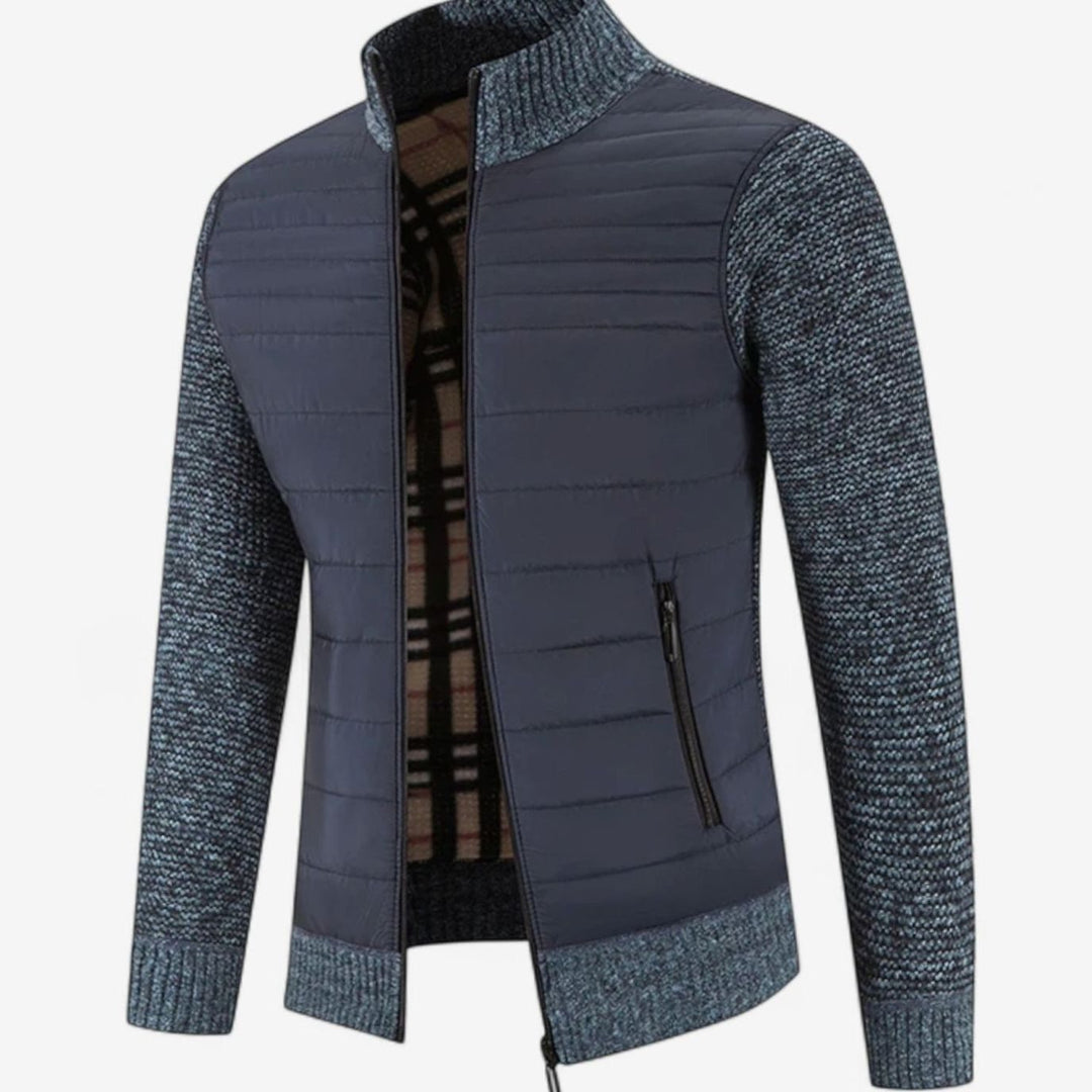 Men's Quilted Puffer Knit-Sleeve Zip-Up Jacket