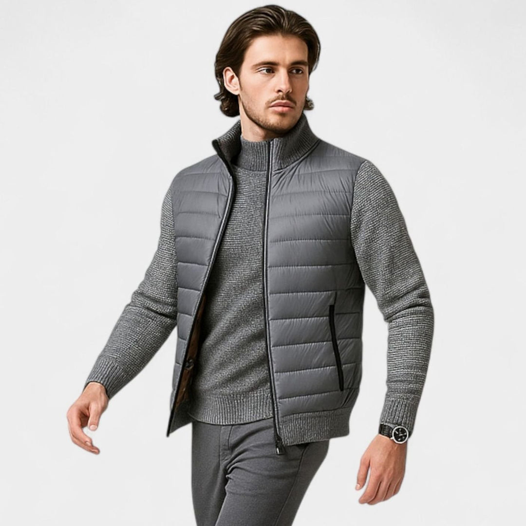 Men's Quilted Puffer Knit-Sleeve Zip-Up Jacket
