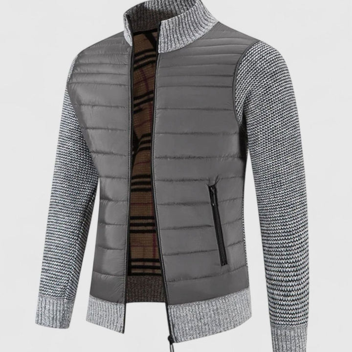 Men's Quilted Puffer Knit-Sleeve Zip-Up Jacket