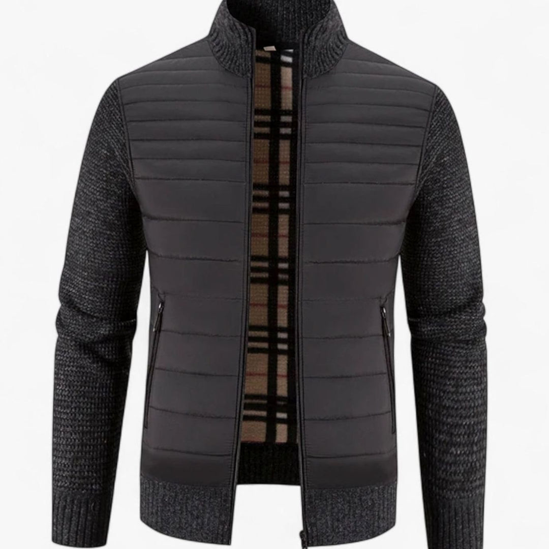 Men's Quilted Puffer Knit-Sleeve Zip-Up Jacket - Dark Gray