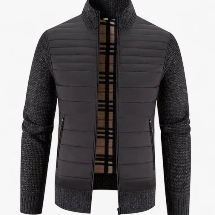 Men's Quilted Puffer Knit-Sleeve Zip-Up Jacket - Dark Gray