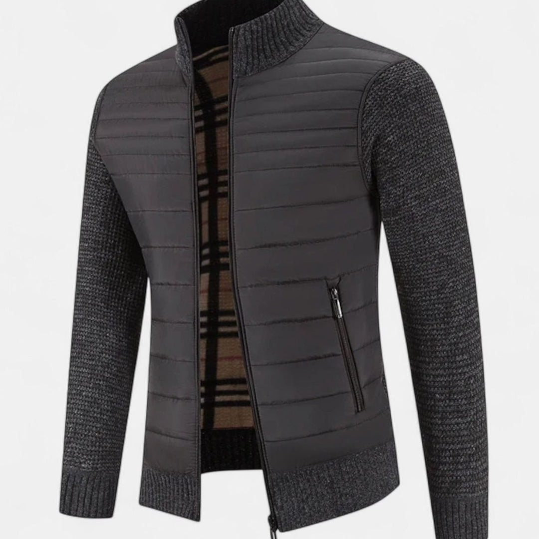 Men's Quilted Puffer Knit-Sleeve Zip-Up Jacket