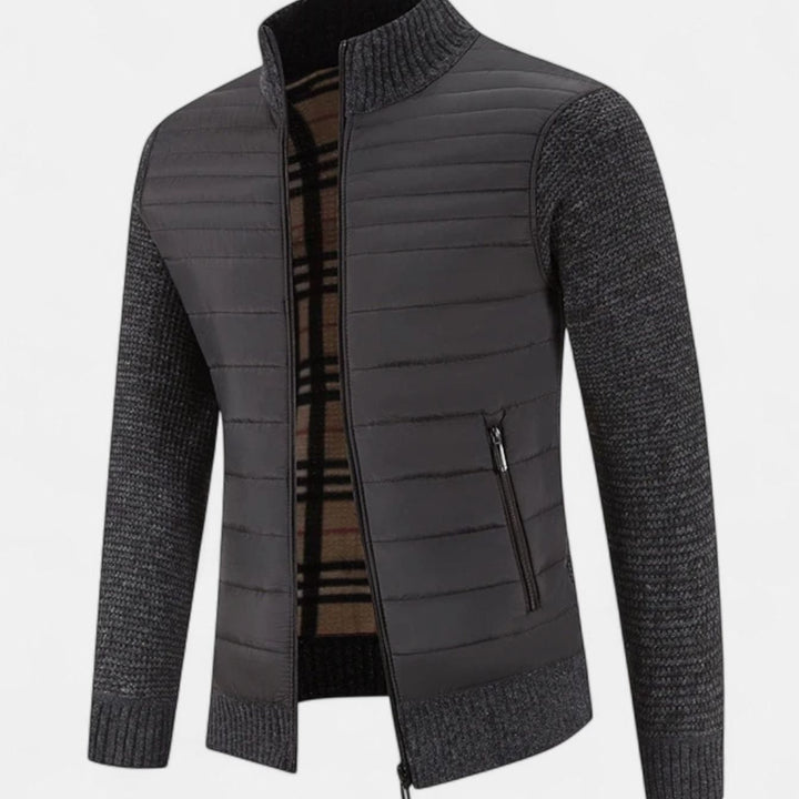 Men's Quilted Puffer Knit-Sleeve Zip-Up Jacket