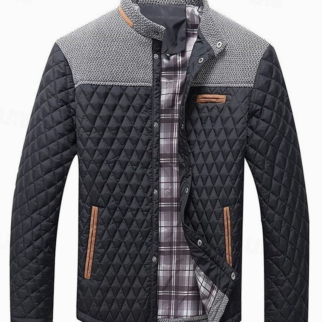 Men's Quilted Stand-Collar Button-Front Jacket - Black