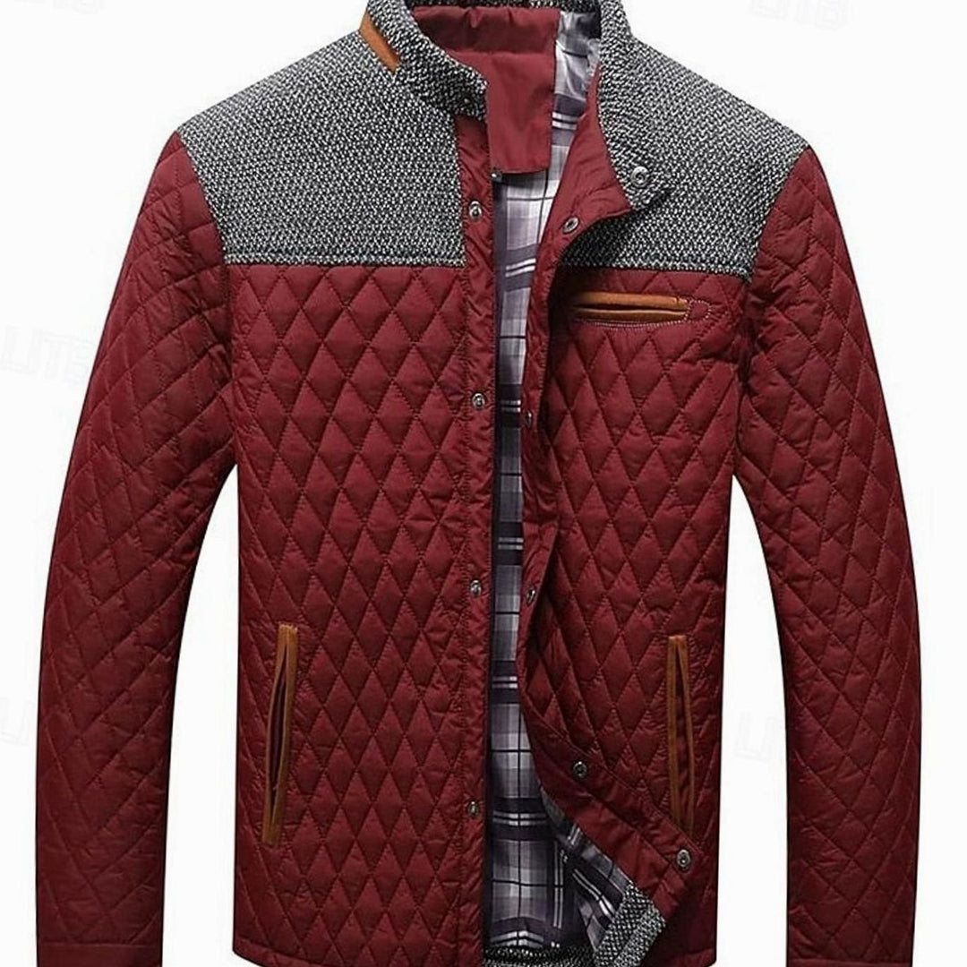 Men's Quilted Stand-Collar Button-Front Jacket - Wine