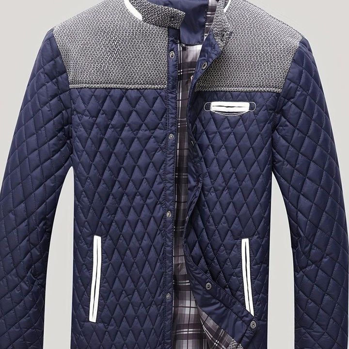 Men's Quilted Stand-Collar Lightweight Zip-Up Jacket - Navy