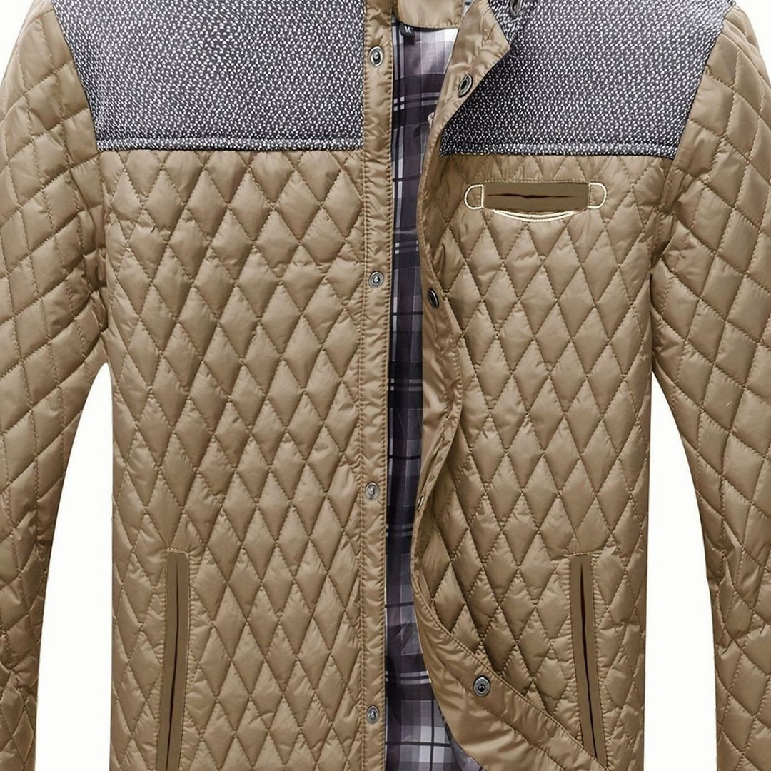 Men's Quilted Stand-Collar Lightweight Zip-Up Jacket - Khaki