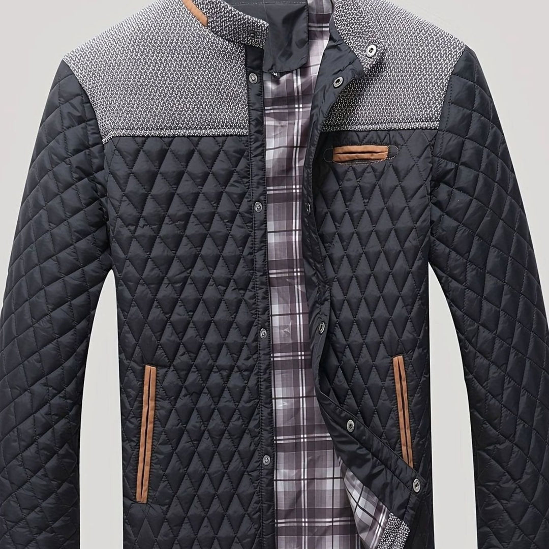 Men's Quilted Stand-Collar Lightweight Zip-Up Jacket - Black