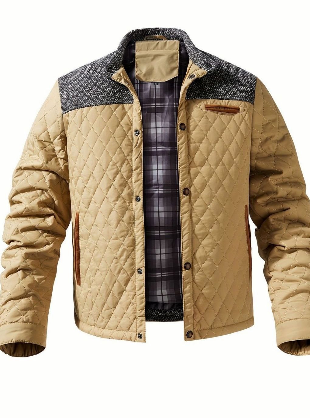 Men's Quilted Stand-Collar Snap-Front Insulated Jacket