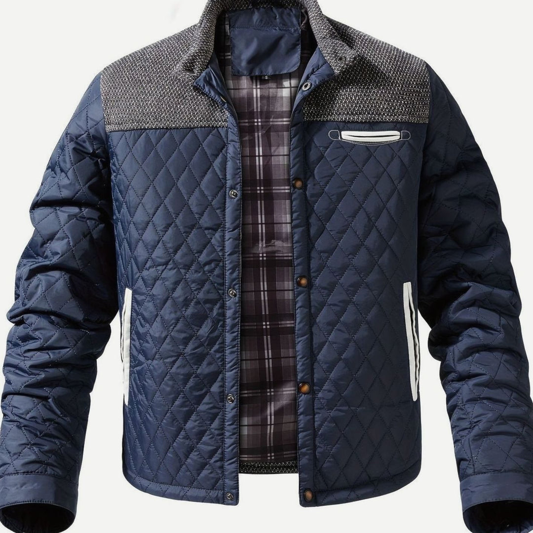 Men's Quilted Stand-Collar Snap-Front Insulated Jacket - Navy