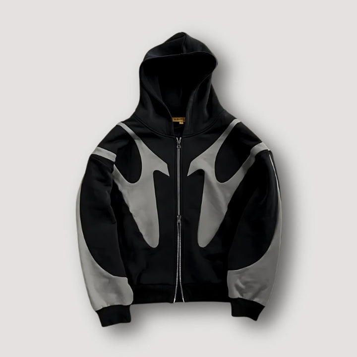 Men's Relaxed-Fit Contrast-Panel Full-Zip Hoodie - Black