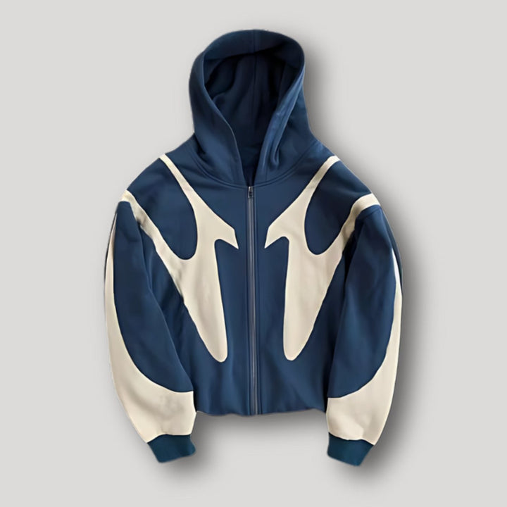 Men's Relaxed-Fit Contrast-Panel Full-Zip Hoodie - Blue