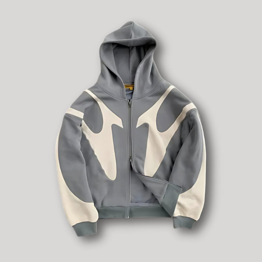 Men's Relaxed-Fit Contrast-Panel Full-Zip Hoodie - Gray