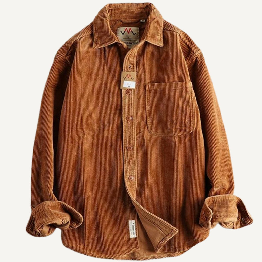 Men's Relaxed-Fit Corduroy Long Sleeve Shirt Chest Pocket - Orange