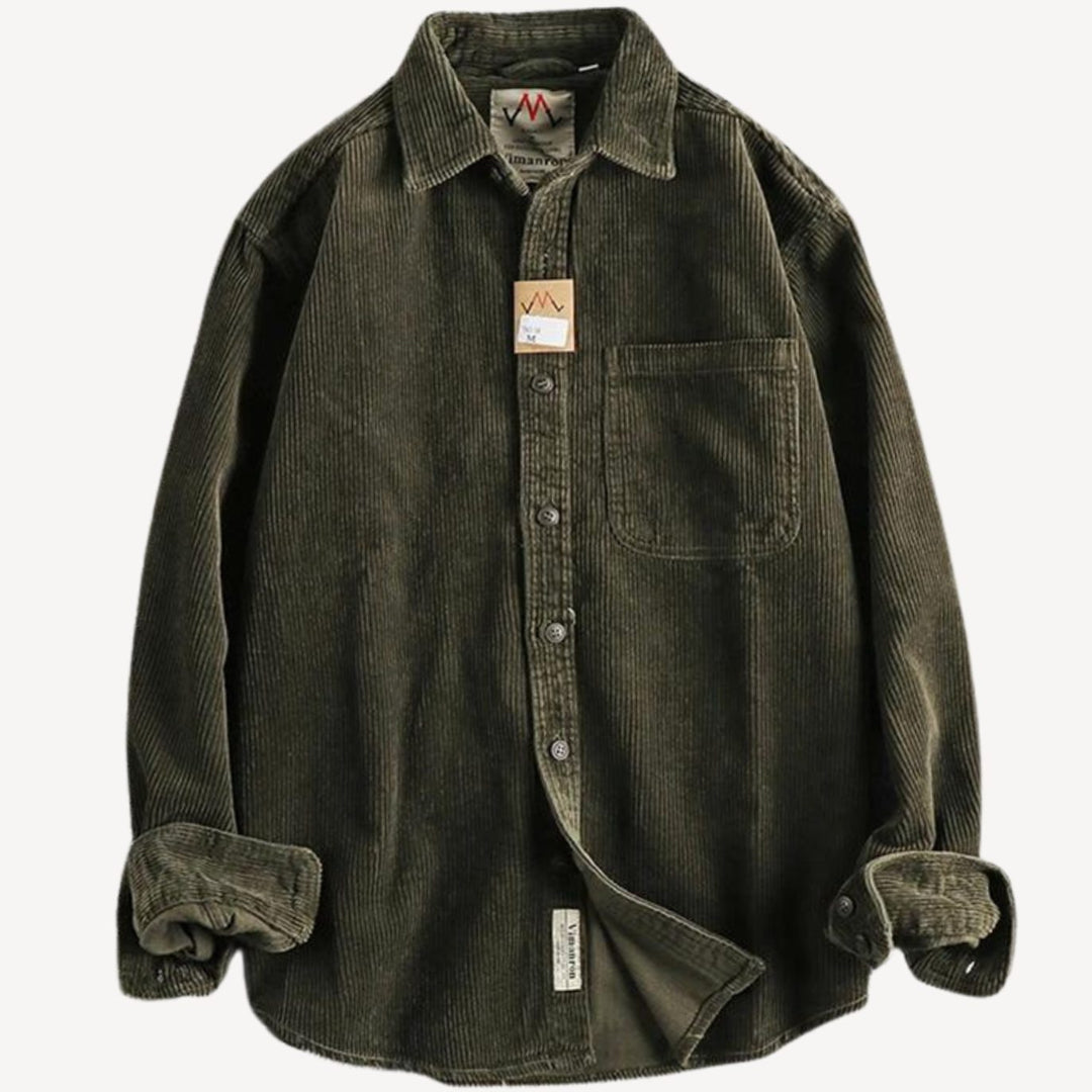 Men's Relaxed-Fit Corduroy Long Sleeve Shirt Chest Pocket - Green