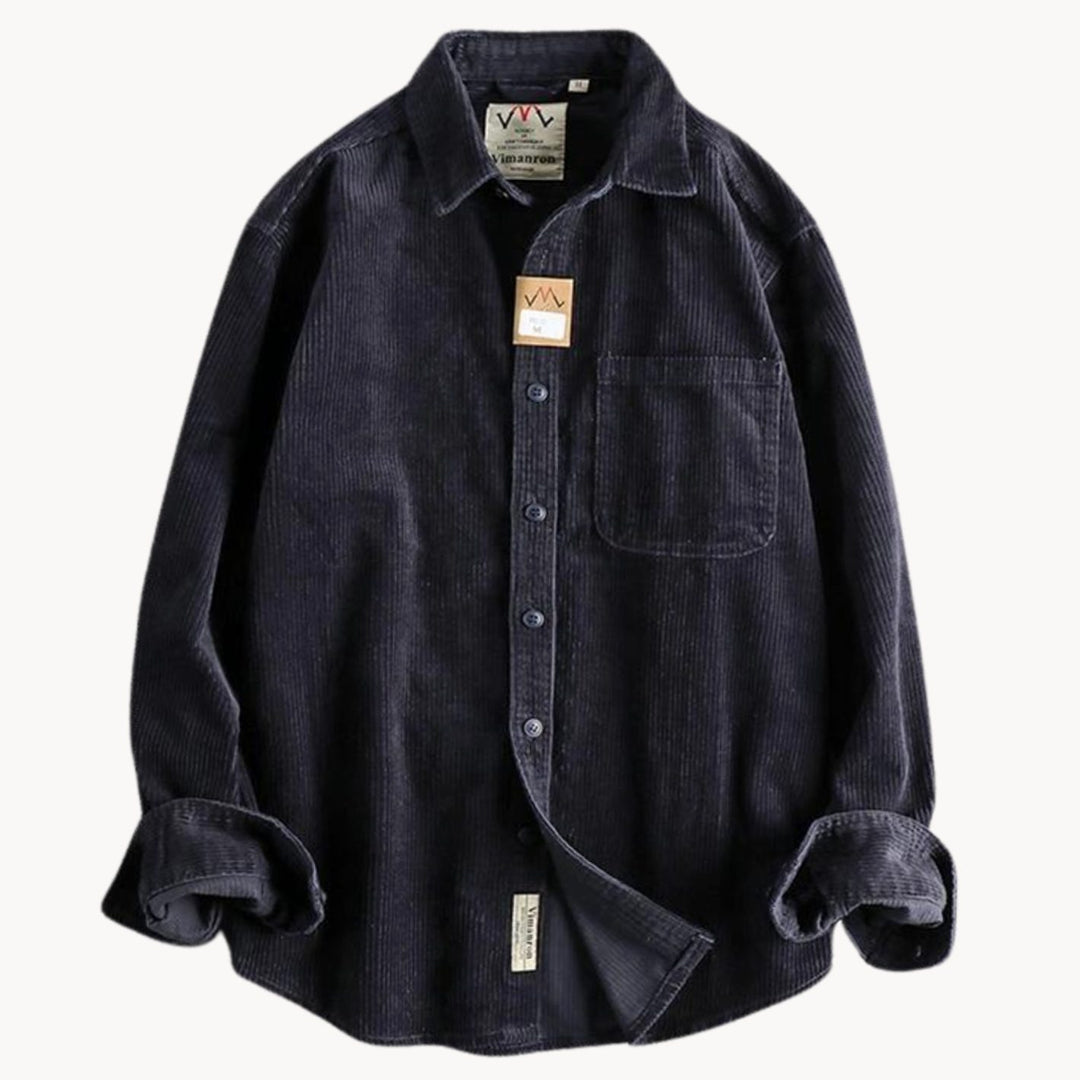 Men's Relaxed-Fit Corduroy Long Sleeve Shirt Chest Pocket - Navy Blue