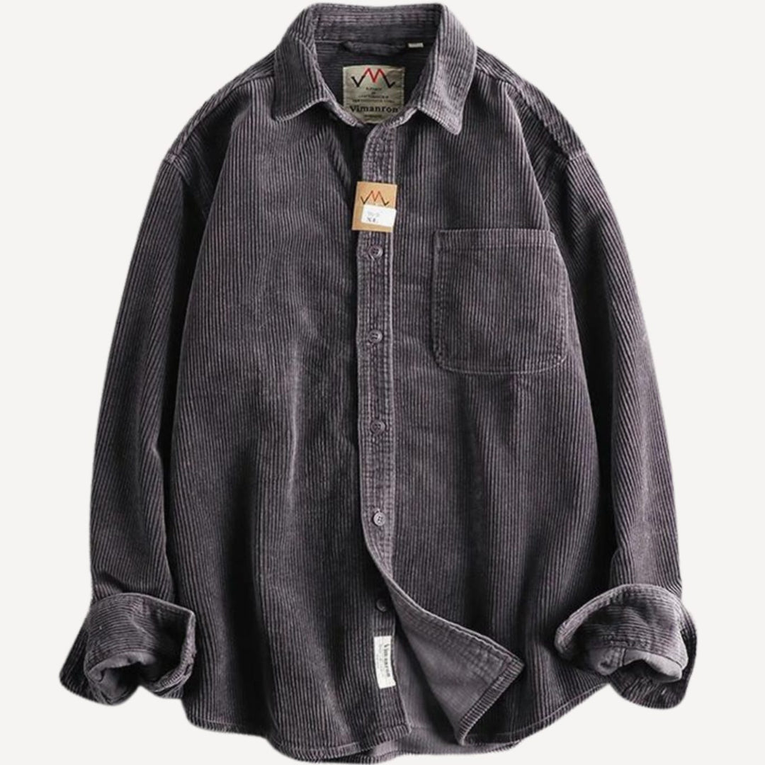 Men's Relaxed-Fit Corduroy Long Sleeve Shirt Chest Pocket - Plum