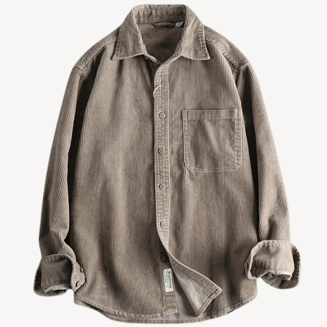 Men's Relaxed-Fit Corduroy Long Sleeve Shirt Chest Pocket - Taupe