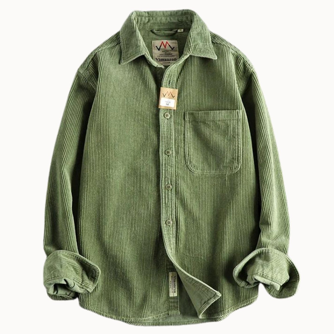 Men's Relaxed-Fit Corduroy Long Sleeve Shirt Chest Pocket - Sage