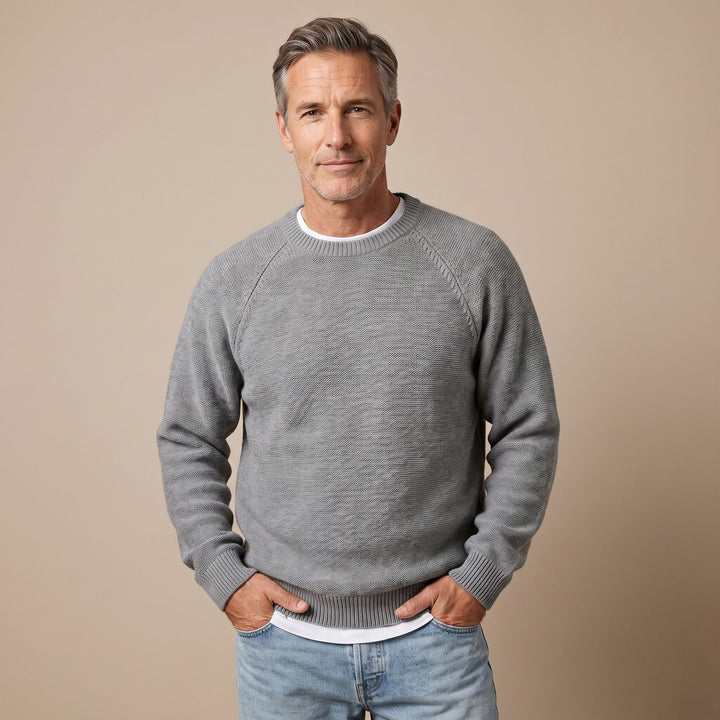 Men's Relaxed-Fit Crew Neck Knit Pullover Sweater - Gray