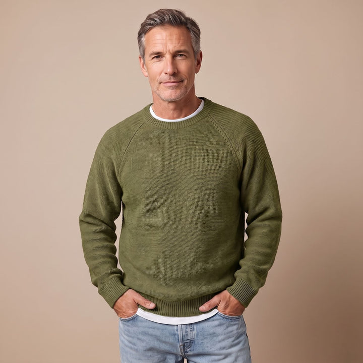 Men's Relaxed-Fit Crew Neck Knit Pullover Sweater - Army Green