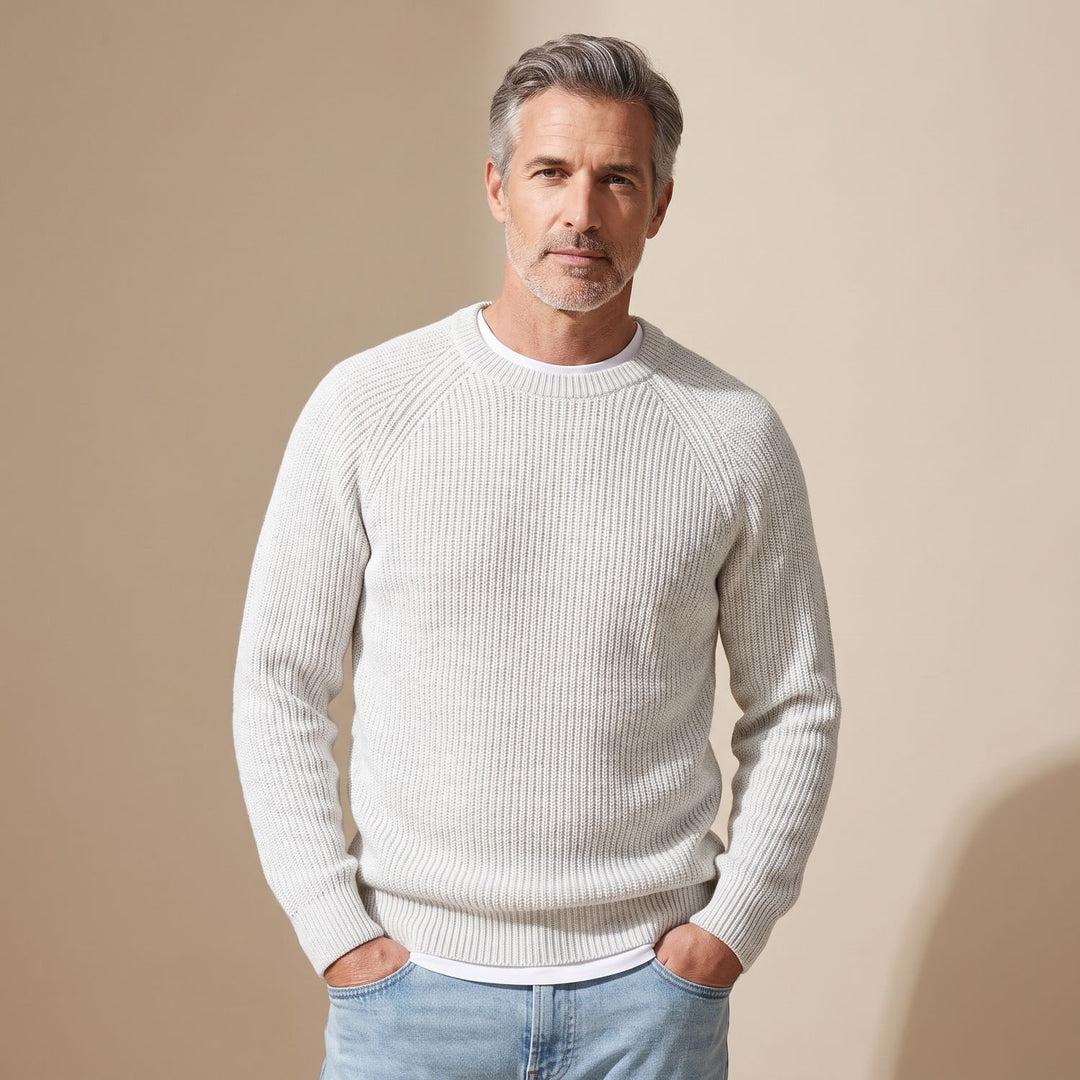 Men's Relaxed-Fit Crew Neck Knit Pullover Sweater - White
