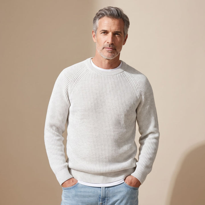 Men's Relaxed-Fit Crew Neck Knit Pullover Sweater - White