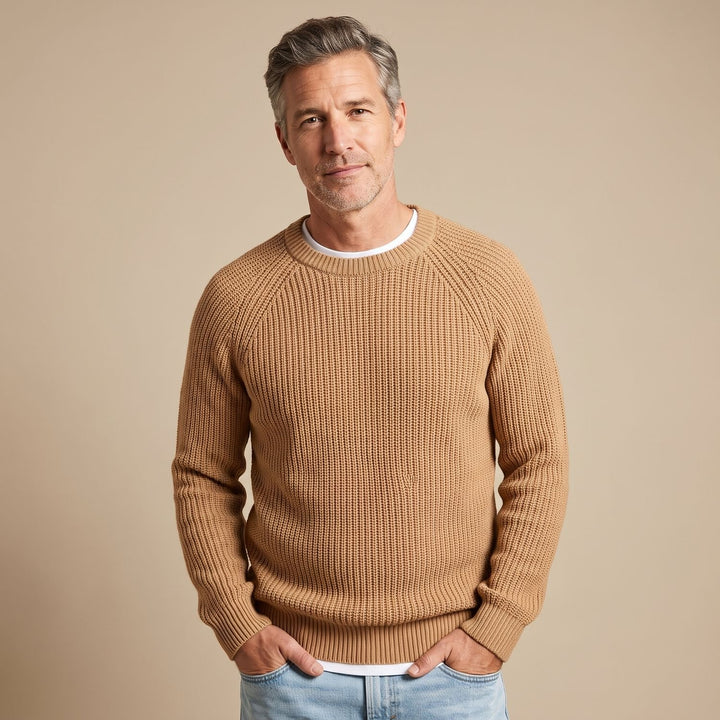 Men's Relaxed-Fit Crew Neck Knit Pullover Sweater - Brown