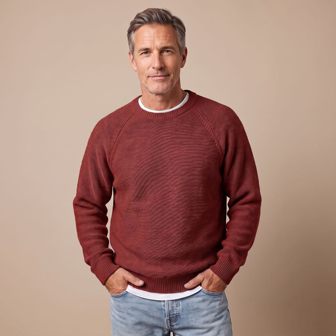 Men's Relaxed-Fit Crew Neck Knit Pullover Sweater - Red