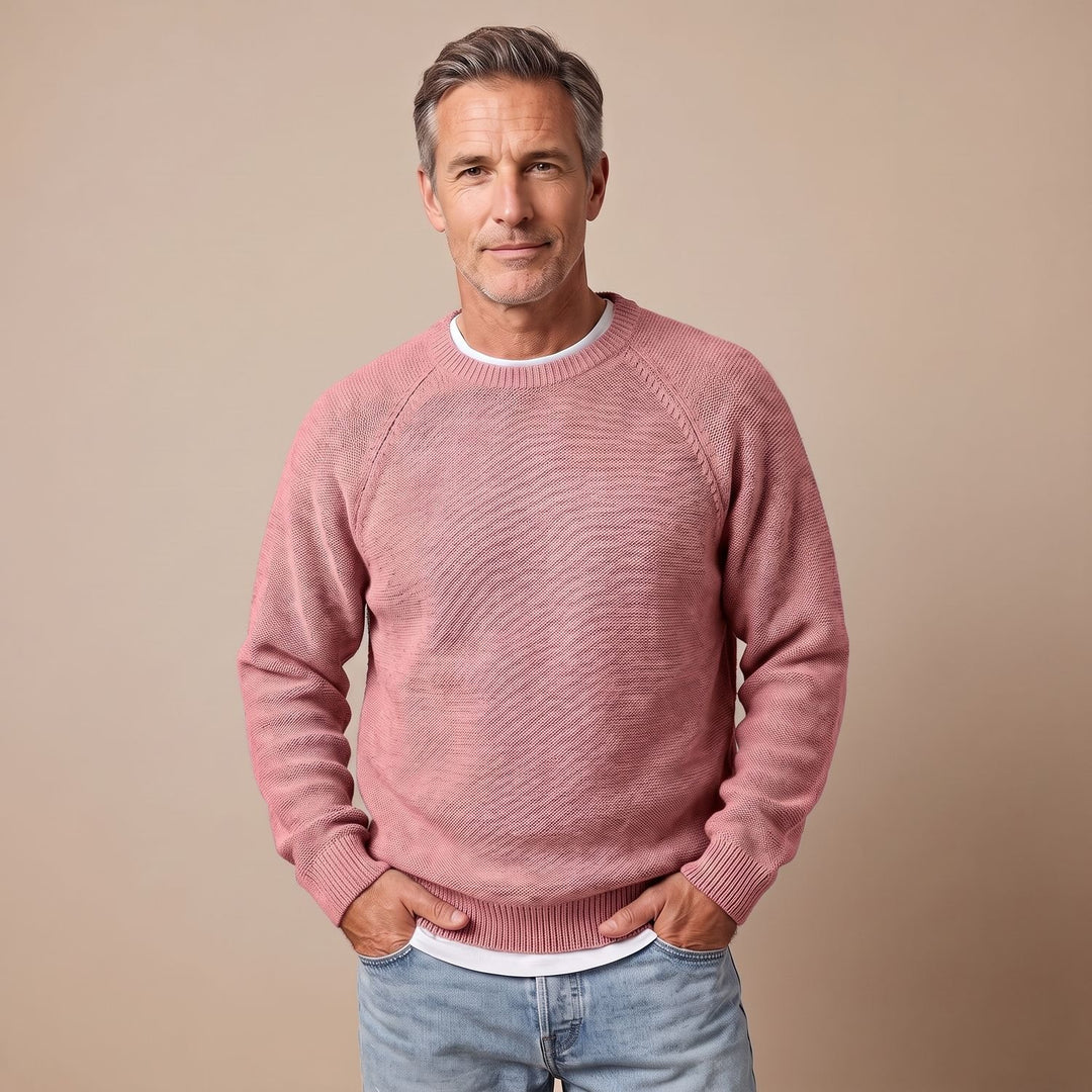 Men's Relaxed-Fit Crew Neck Knit Pullover Sweater - Pink