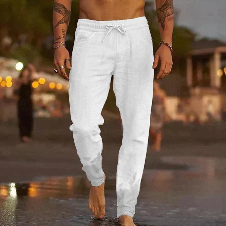 Men's Relaxed-Fit Drawstring Linen Pants - White