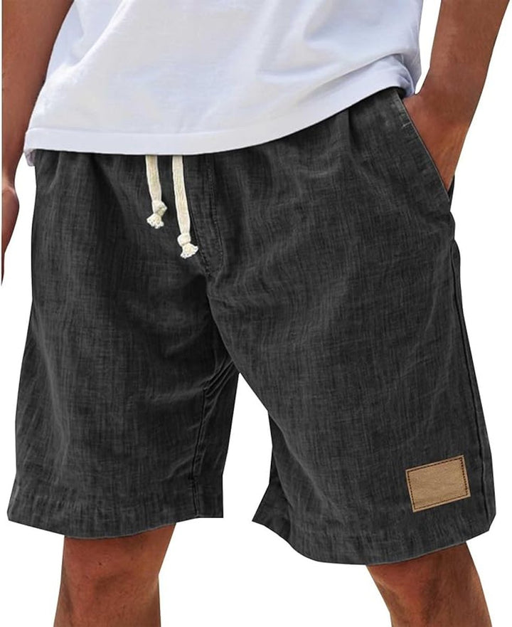 Men's Relaxed-Fit Drawstring Linen Shorts - Black