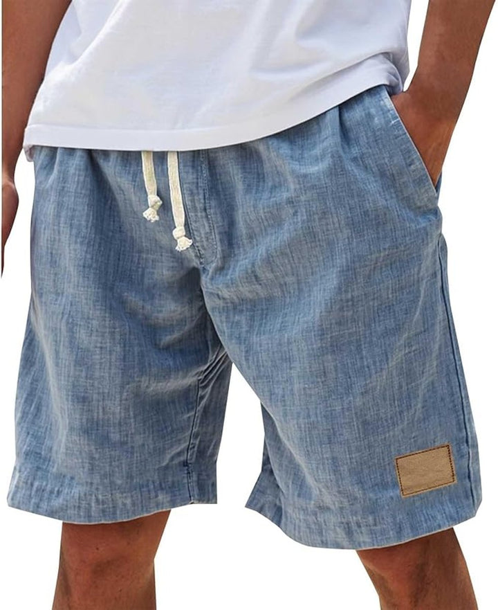 Men's Relaxed-Fit Drawstring Linen Shorts - Blue