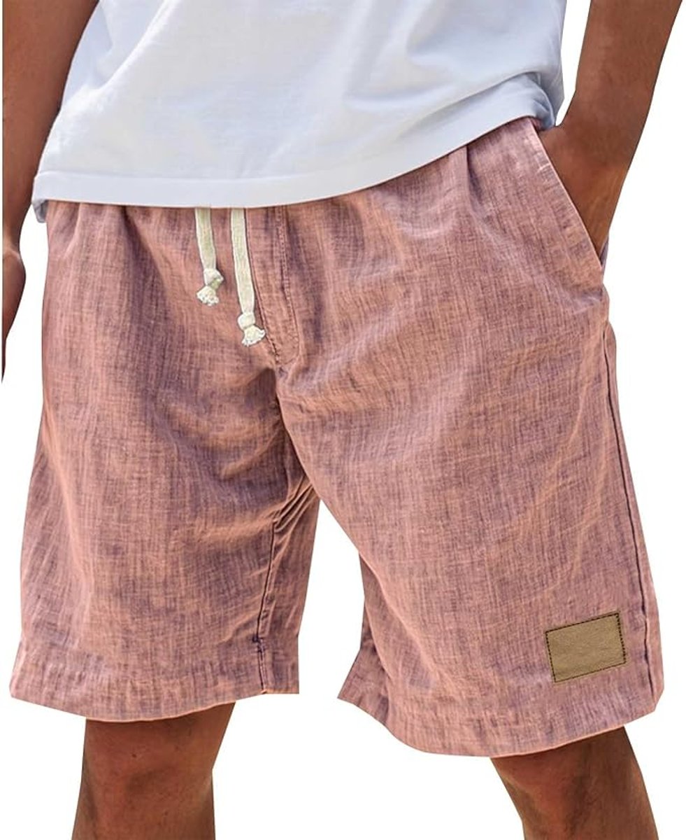 Men's Relaxed-Fit Drawstring Linen Shorts - Pink