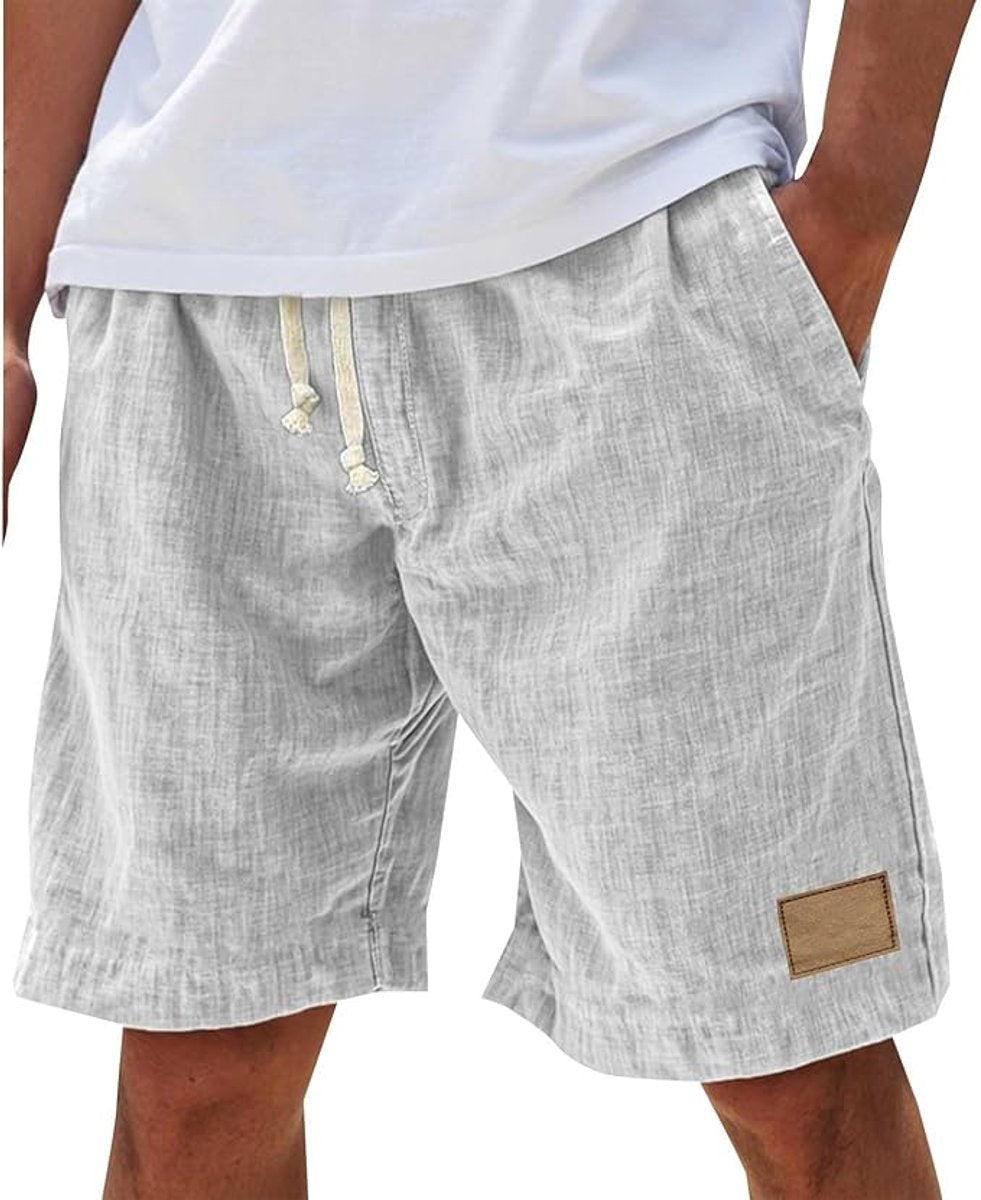 Men's Relaxed-Fit Drawstring Linen Shorts - White