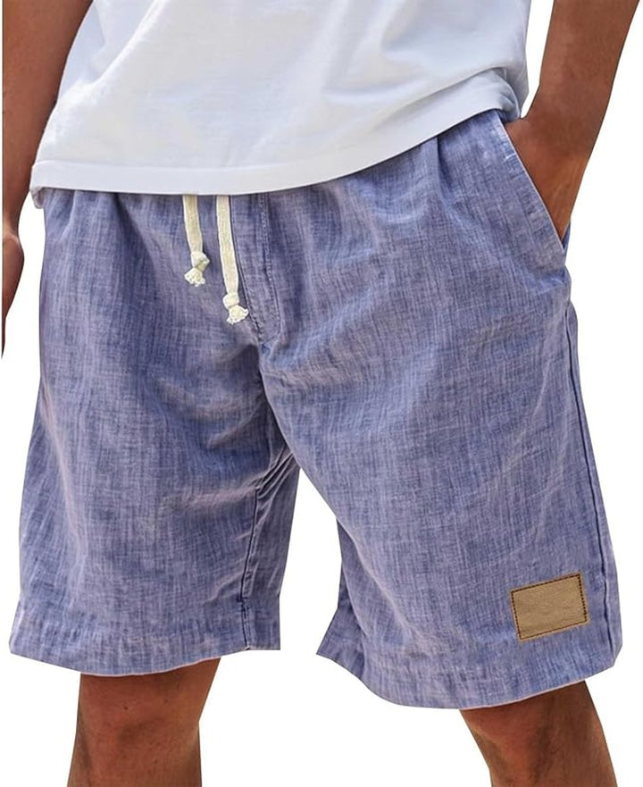 Men's Relaxed-Fit Drawstring Linen Shorts - Purple