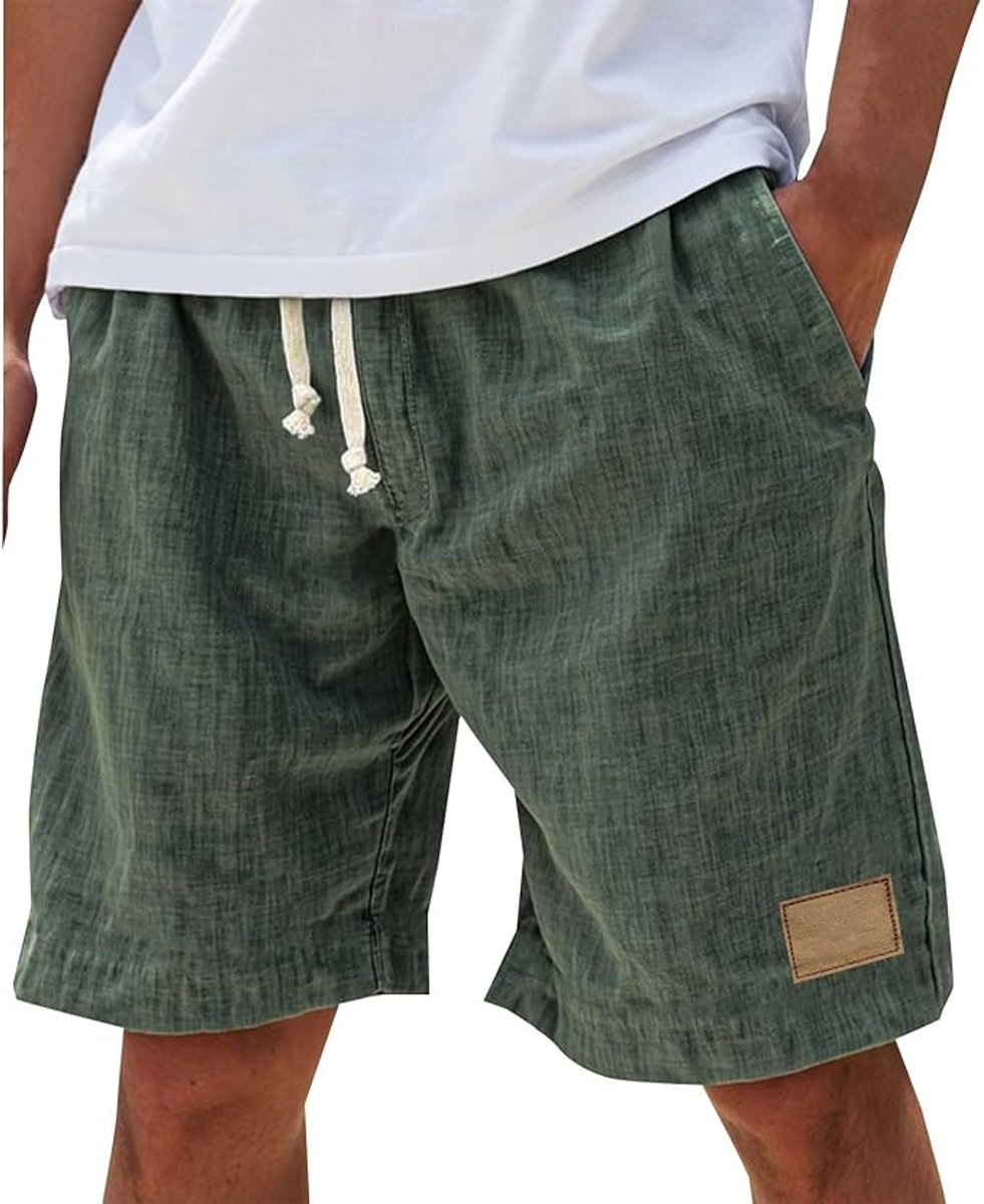 Men's Relaxed-Fit Drawstring Linen Shorts - Green