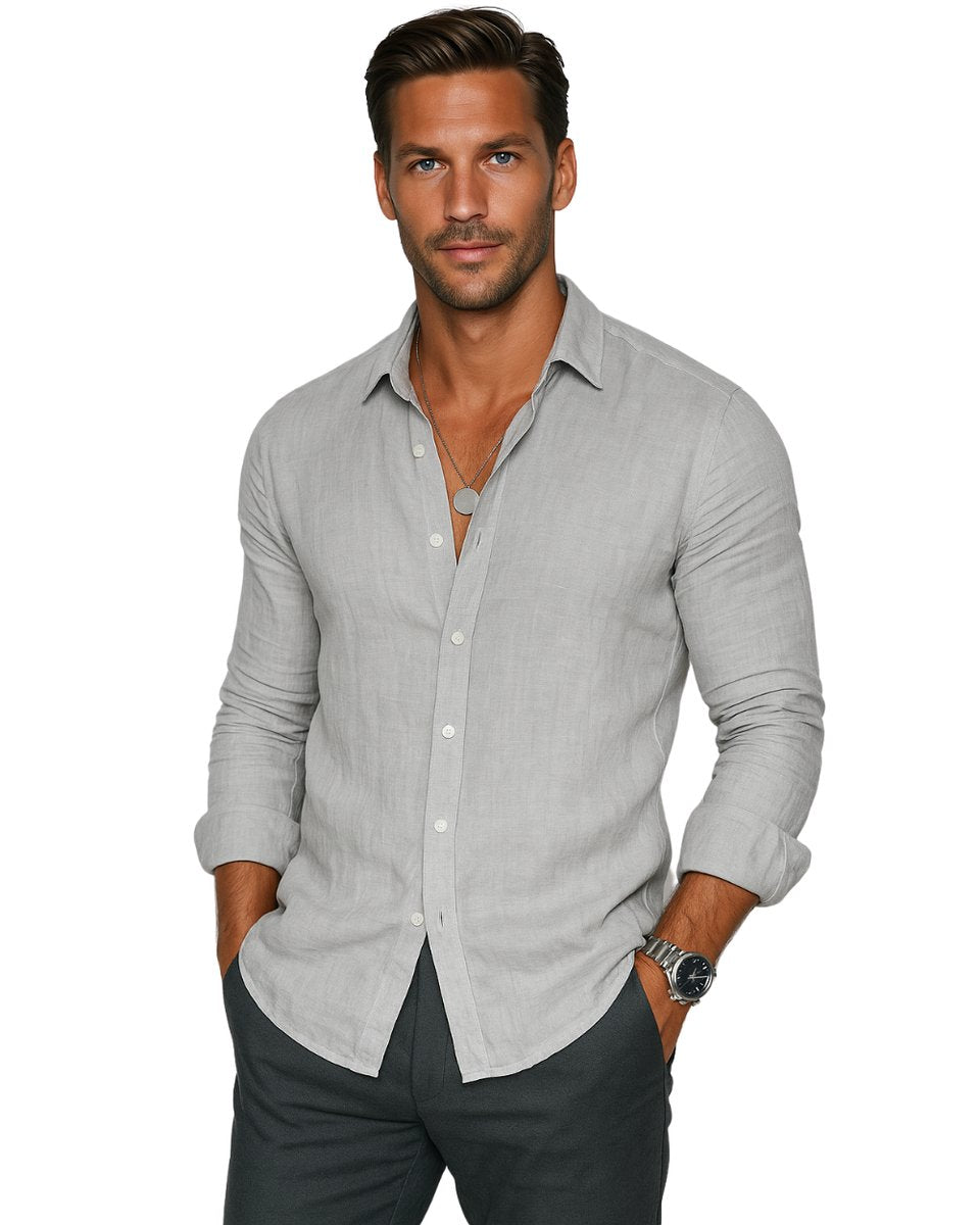 Men's Relaxed-Fit Lightweight Linen Button-Up Long Sleeve Shirt