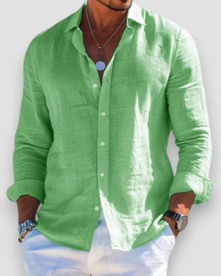 Men's Relaxed-Fit Lightweight Linen Button-Up Long Sleeve Shirt - Light Green