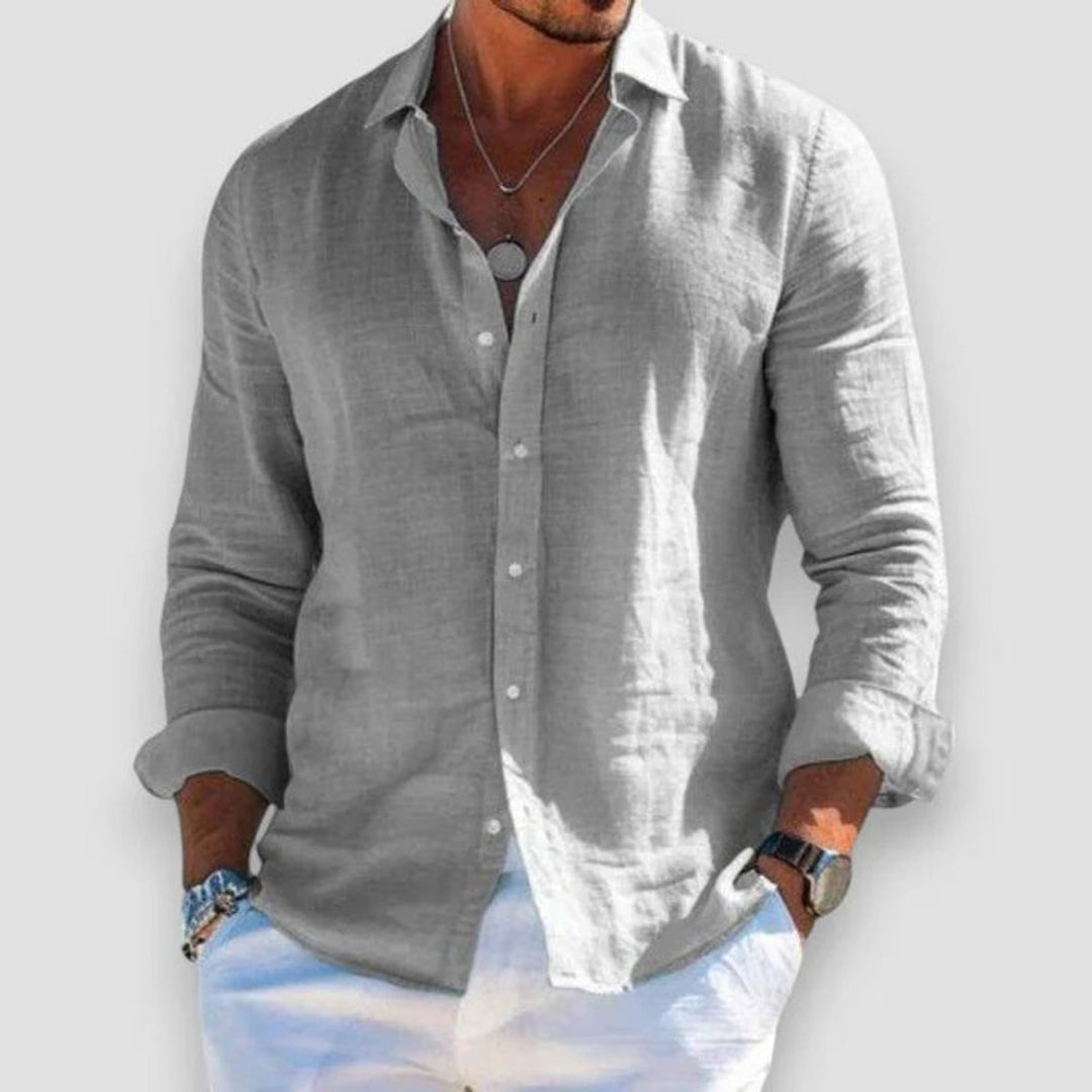 Men's Relaxed-Fit Lightweight Linen Button-Up Long Sleeve Shirt - Gray