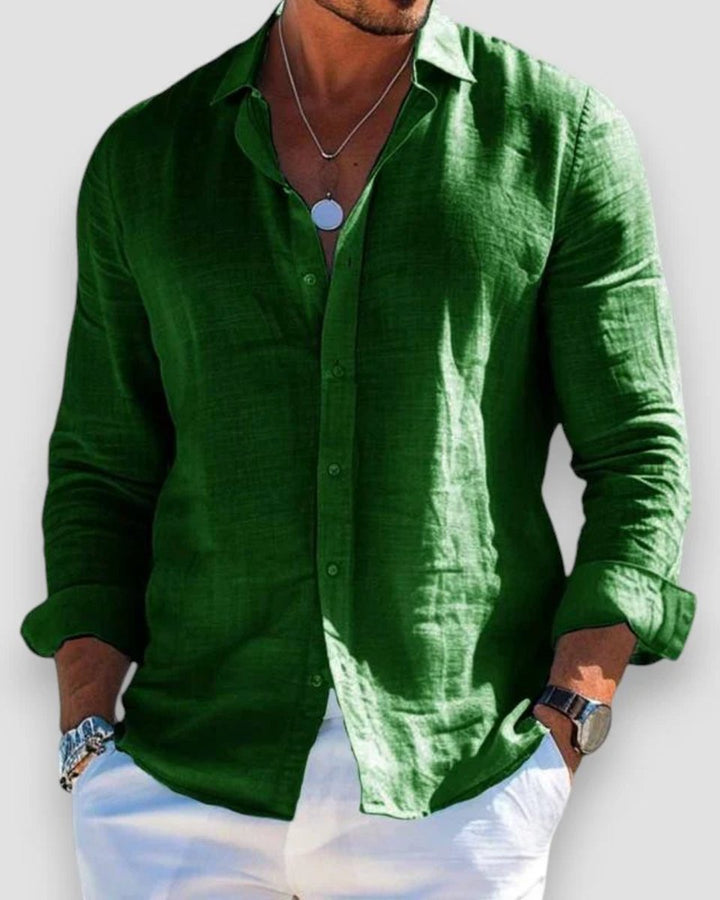 Men's Relaxed-Fit Lightweight Linen Button-Up Long Sleeve Shirt - Green
