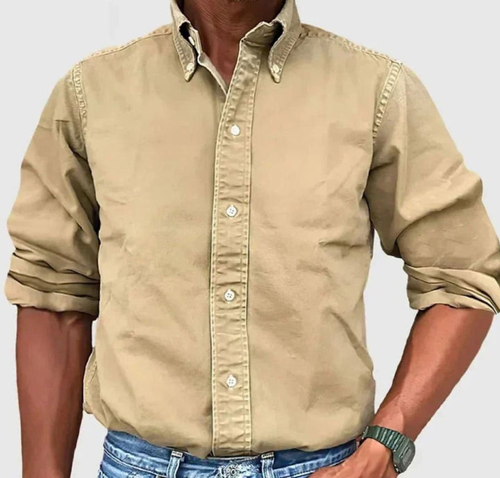 Men's Relaxed-Fit Long-Sleeve Button-Up Shirt - Khaki