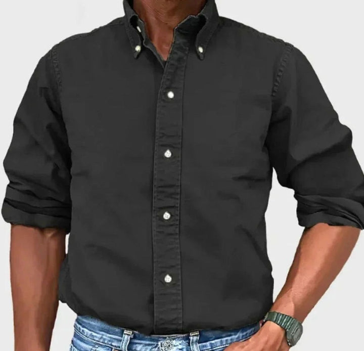 Men's Relaxed-Fit Long-Sleeve Button-Up Shirt - Black
