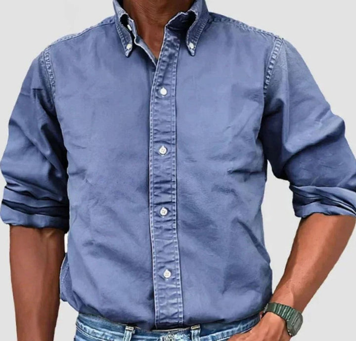 Men's Relaxed-Fit Long-Sleeve Button-Up Shirt - Blue
